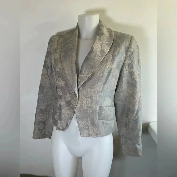 The J. Peterman Co. Jacket Blazer Linen Grey Floral Elaine Benez Seinfeld 0042 - Picture 1 of 11